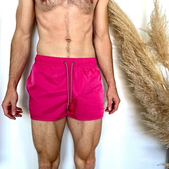 MENS TOPMAN Hot Pink Solid Plain Swim Trunks Shorts 2" Inseam M Beach Vacation - Picture 1 of 11